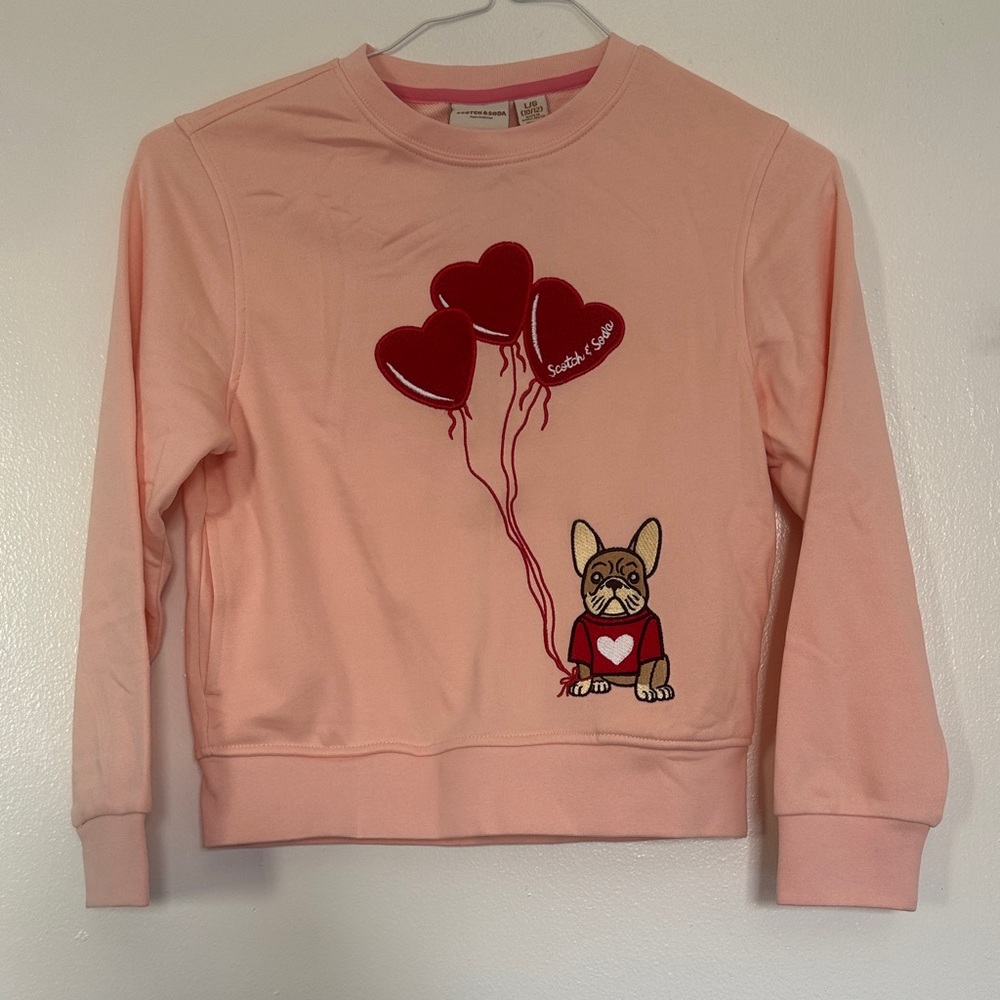 Scotch & Soda Pink Sweatshirt with Red Heart Balloons & Bulldog